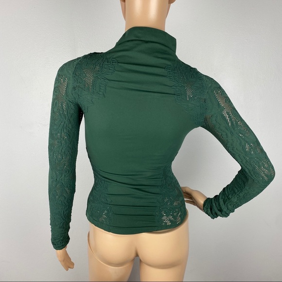 NEW FREE PEOPLE GREEN LONG SLEEVE MESH TOP - Picture 7 of 8